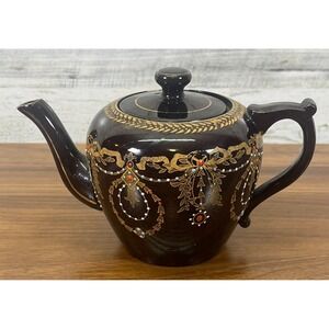 Vintage Gibson And Sons Teapot Brown Gold Raised Paint Design Hand Painted #1213